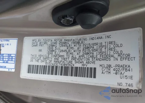 2004 Toyota Sienna Le from USA, damaged, VIN 5TDZA23C74S045624